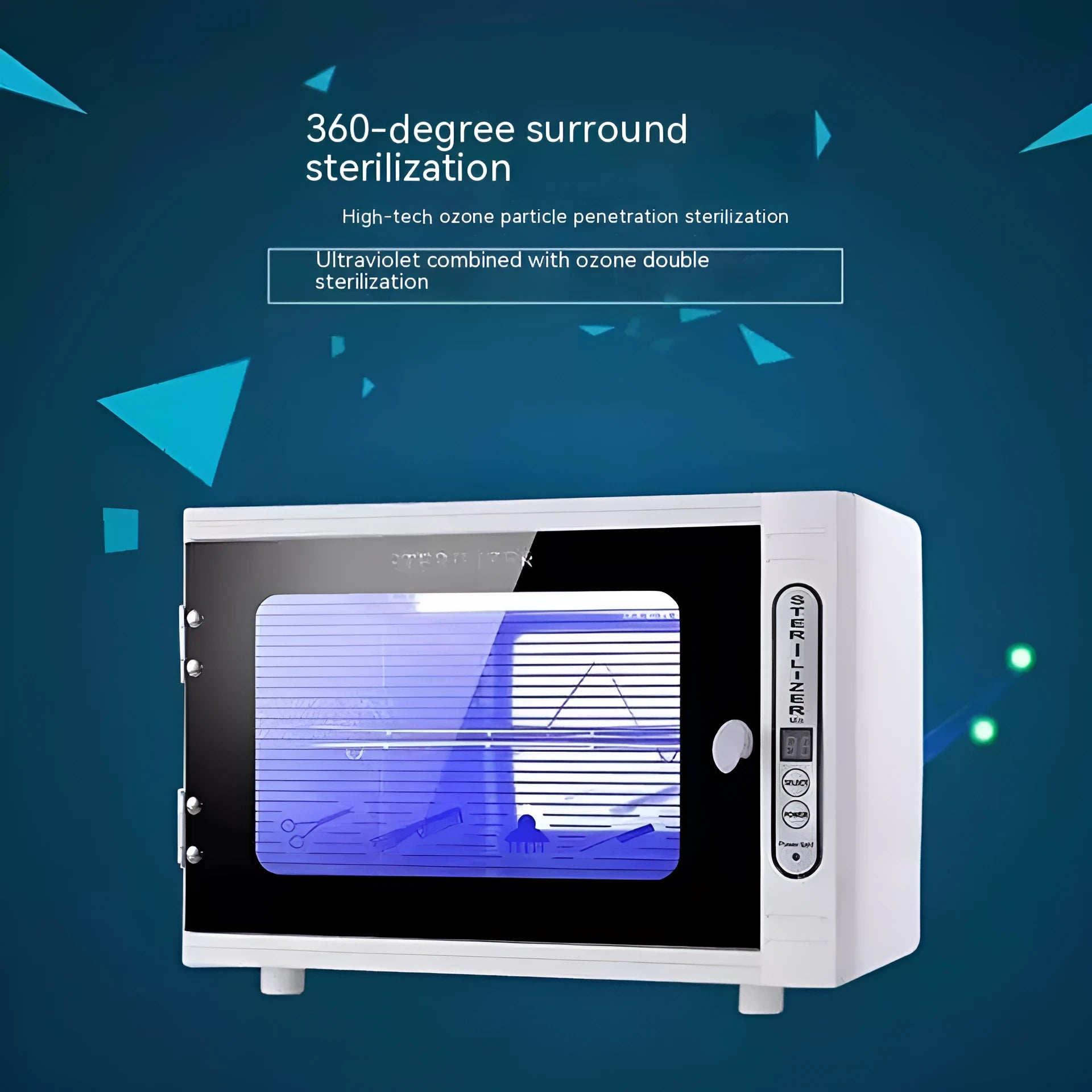 Silver portable UV steriliser machine with stainless steel interior for salon tool sanitisation