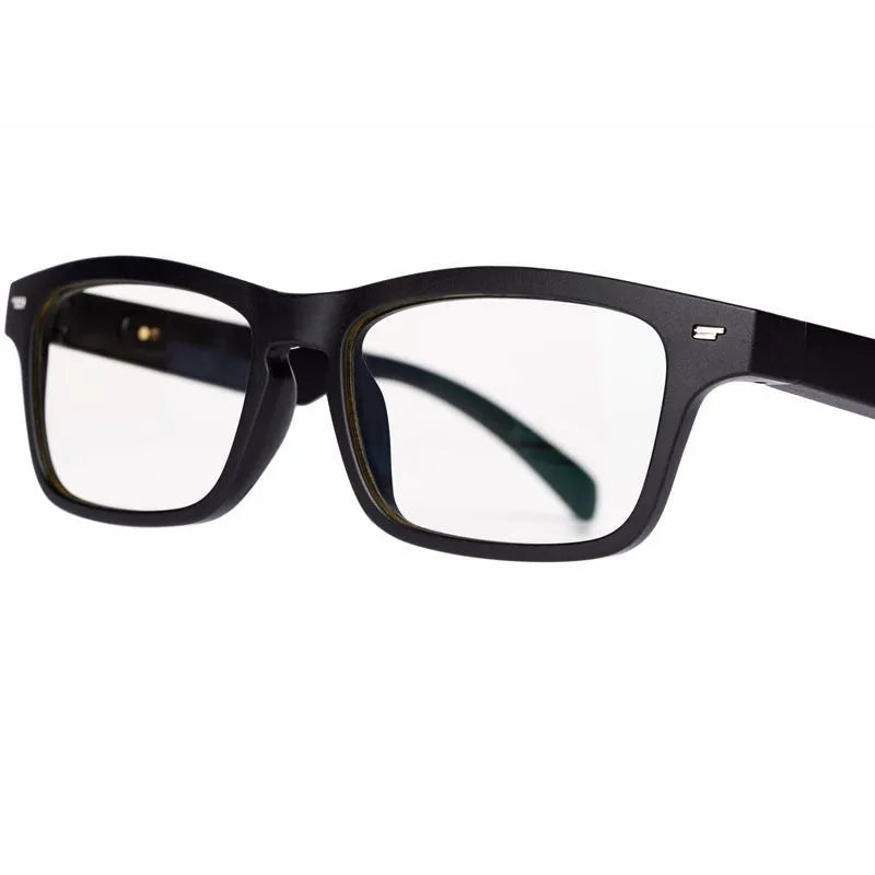 Smart glasses with a PC+ABS frame featuring semi-open ear speakers and polarised, anti-blue light lenses.