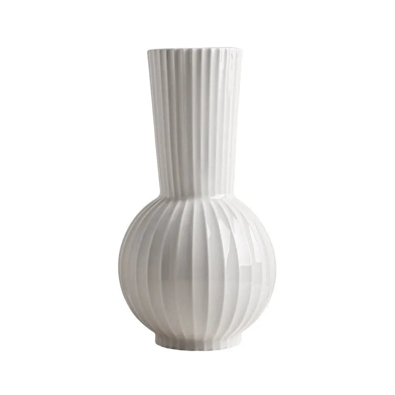 White American country style ball striped ceramic vase with orchid arrangement