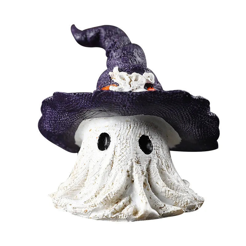Resin wizard hat ghost ornament for Halloween and Christmas decoration in purple colour