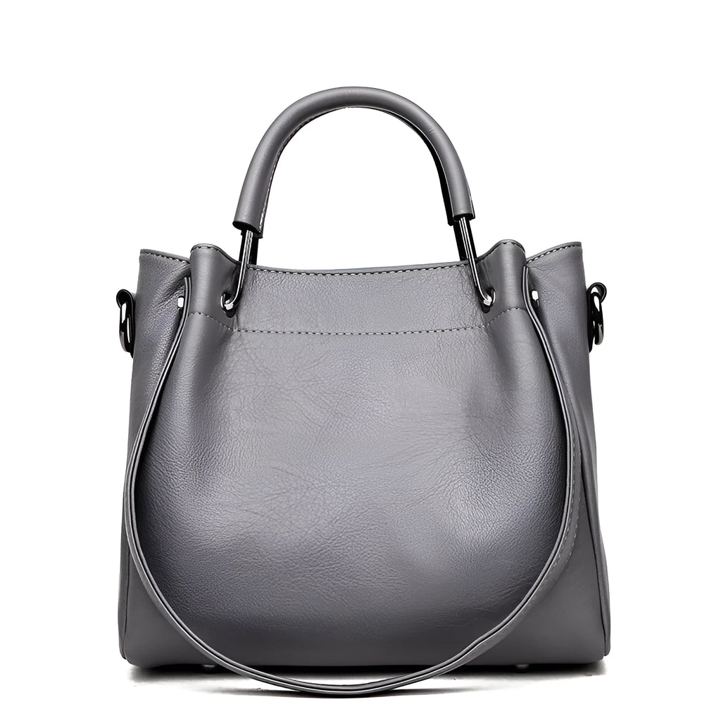 Korean fashion women's soft PU retro bucket handbag medium size solid colour with zipper closure