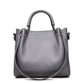 Korean fashion women's soft PU retro bucket handbag medium size solid colour with zipper closure