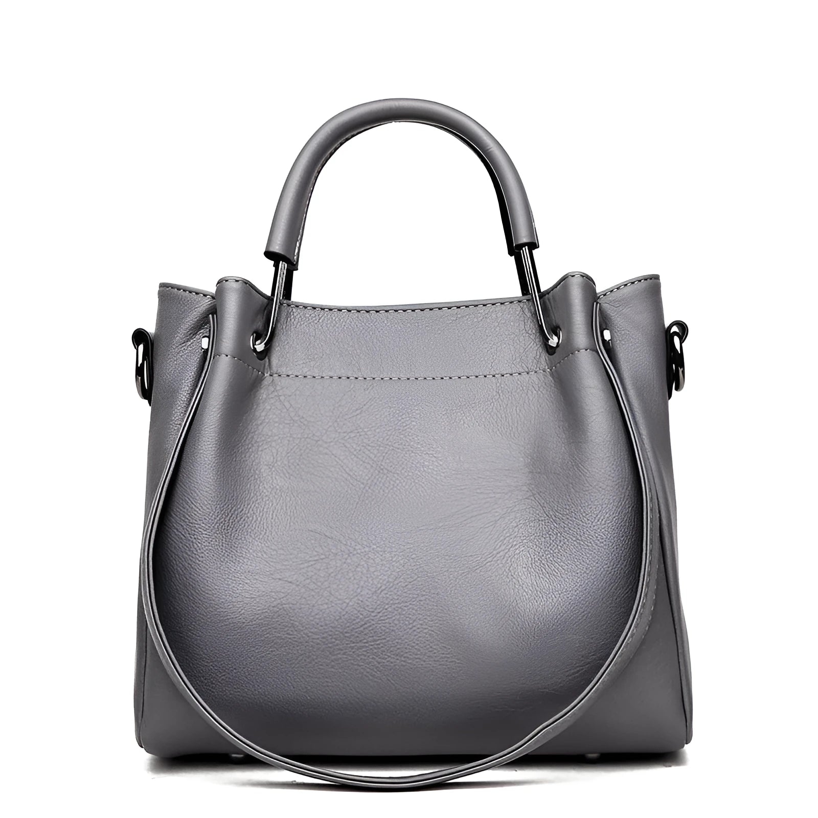 Korean fashion women's soft PU retro bucket handbag medium size solid colour with zipper closure