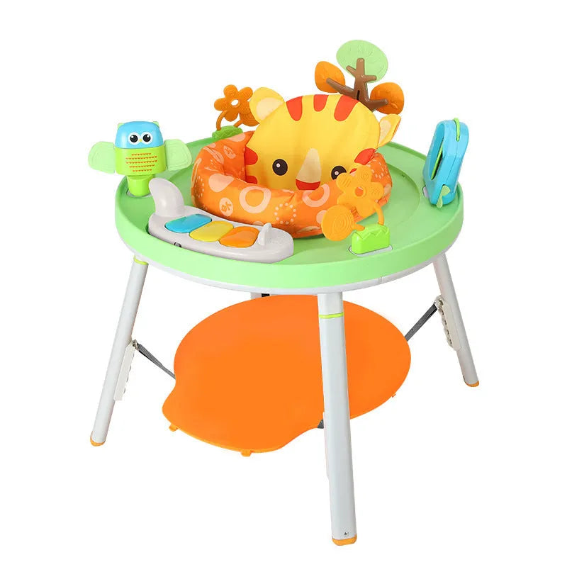 Baby jumping chair with bouncing function, gymnastic rack, and interactive toys for infant development