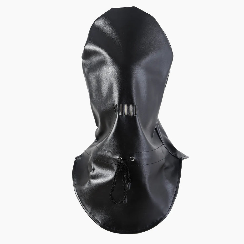 Black PU leather BDSM mask with breathable eye and mouth openings