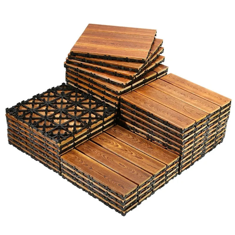 Square pine wood floor tile for balcony or indoor use, measuring 30cm.