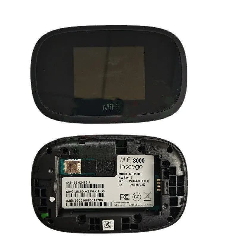 Black MiFi8000 portable 4G wireless router with compact rectangular design
