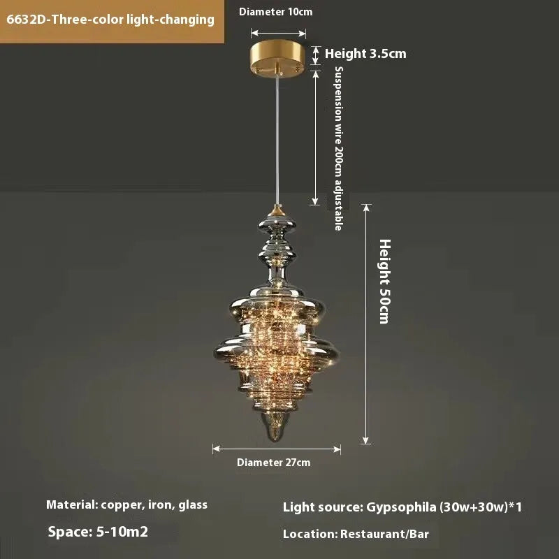 Modern glass droplight chandelier with adjustable suspension showing clean contemporary design