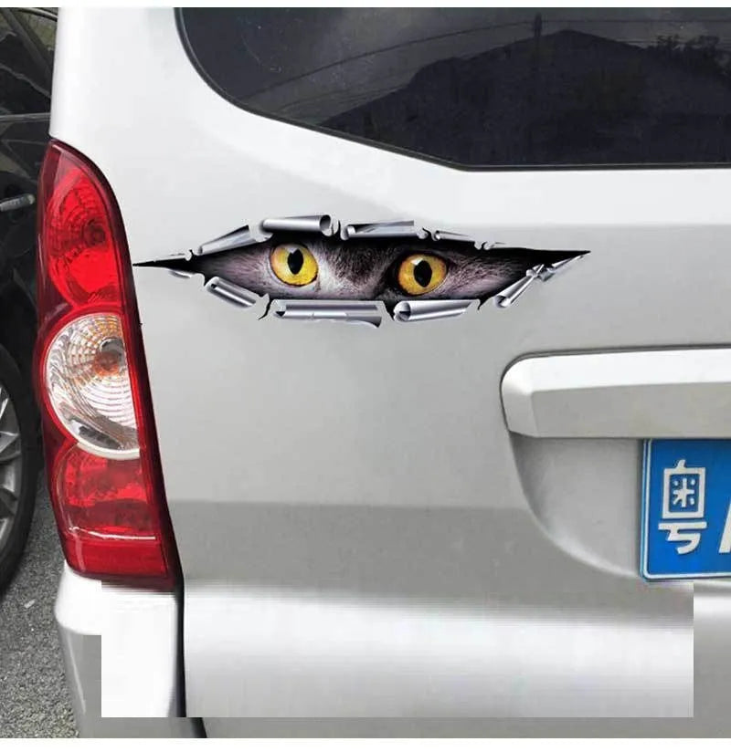 3D Tiger Eye or Eagle Eye peeping design car bumper sticker on transparent PVC background