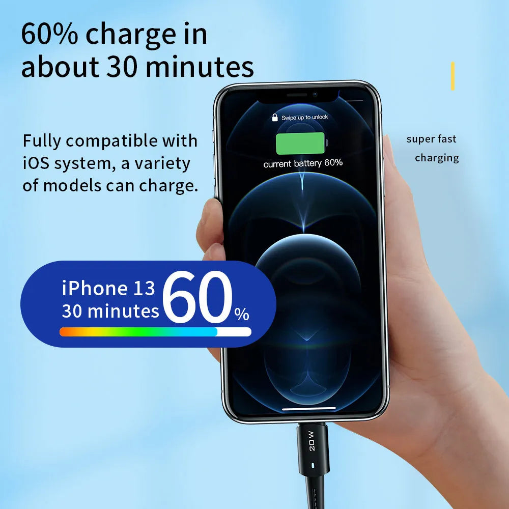 27W PD fast charging cable in black with aluminium alloy connector and LED indicator