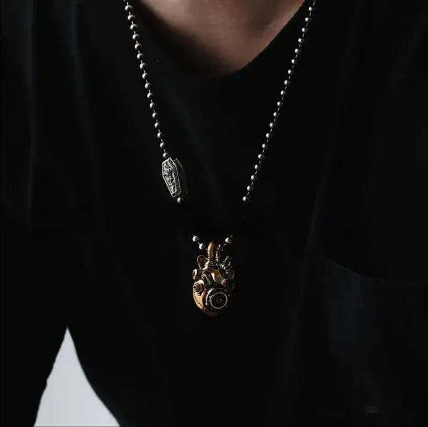 Handmade mechanical heart shaped pendant necklace in metal alloy