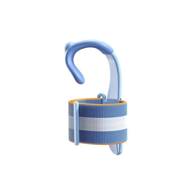 Blue Anti-hook Holder Pen Control Corrector wrist brace on a hand holding a pencil.
