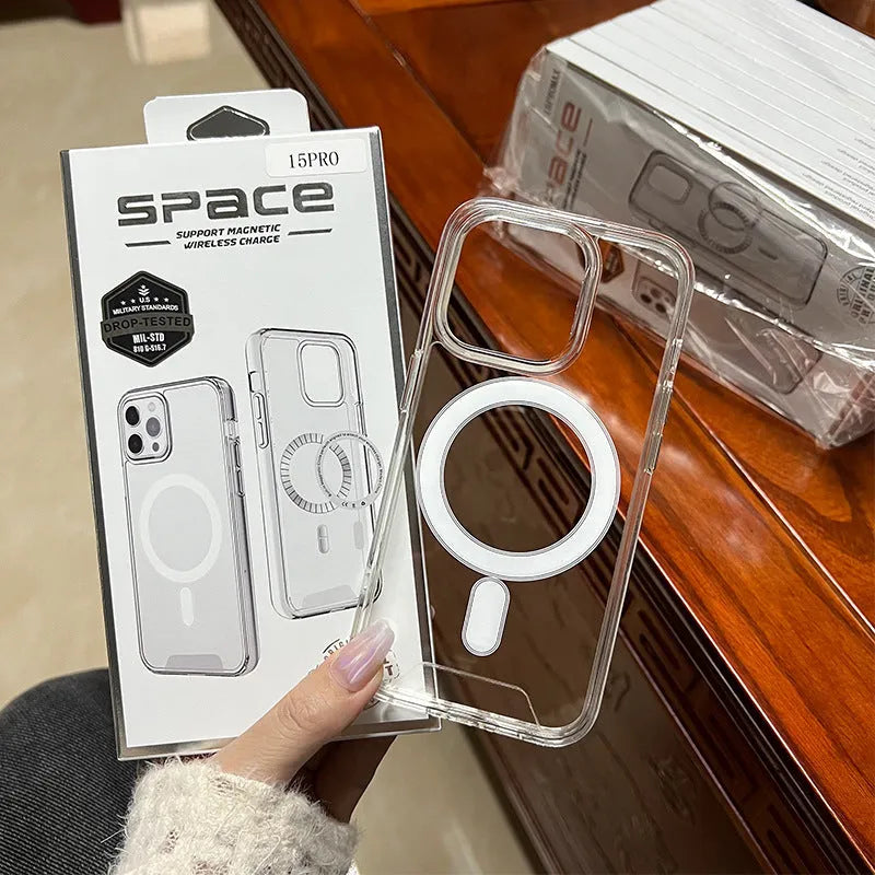Clear transparent magnetic acrylic phone case for iPhone with TPU bumper