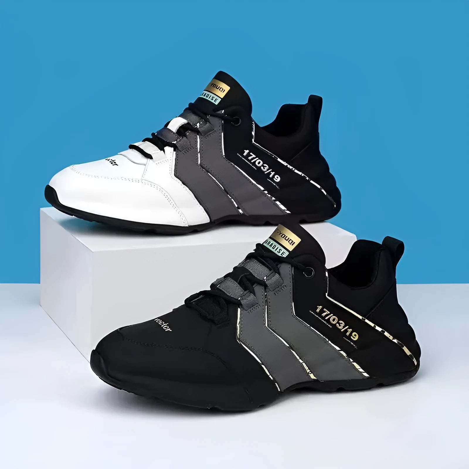 Teenagers casual trainers with mesh lining and thick plastic soles in black and grey colour