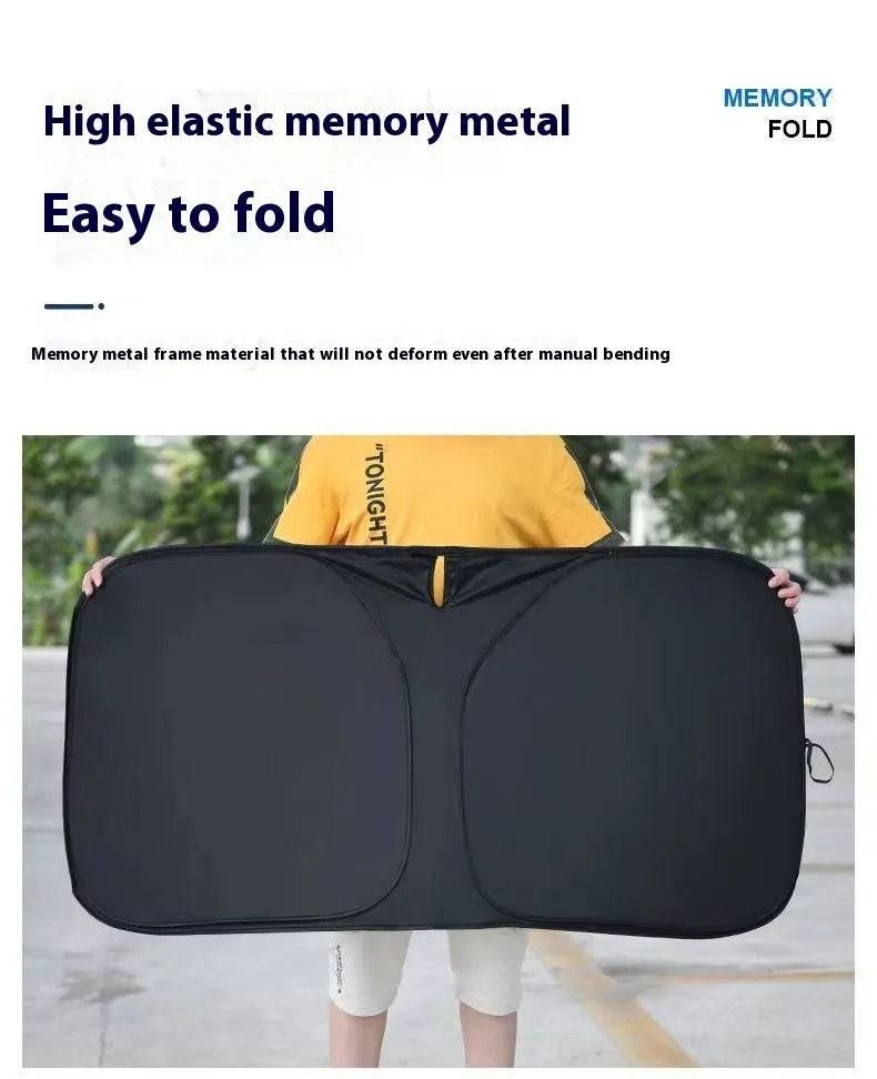 Aluminium foil car windscreen sunshade in titanium silver colour showing heat reflective surface