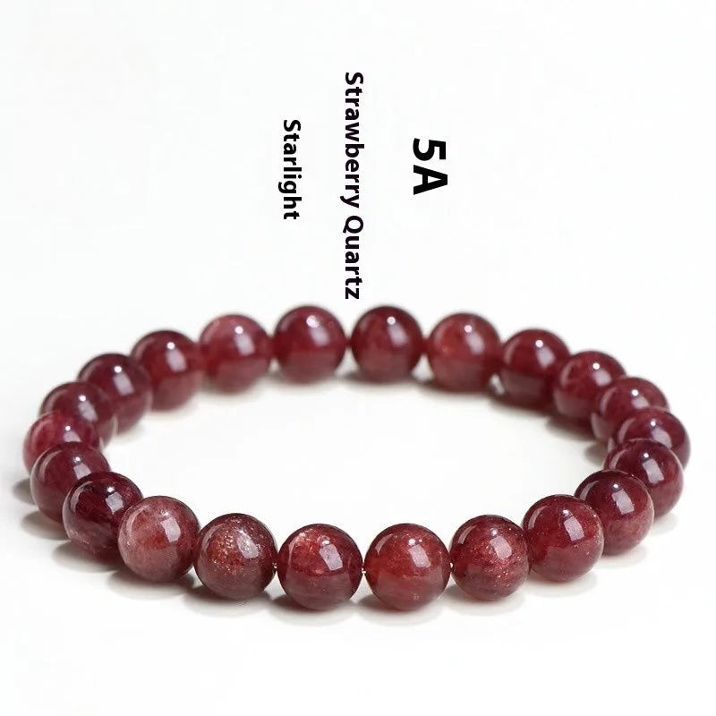 Natural starlight cherry red strawberry quartz bracelet with geometric beads on wrist