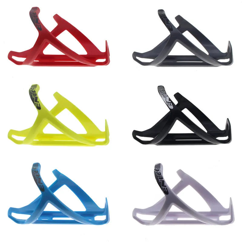Plastic mountain bike water bottle cage in fluorescent yellow mounted on bike frame