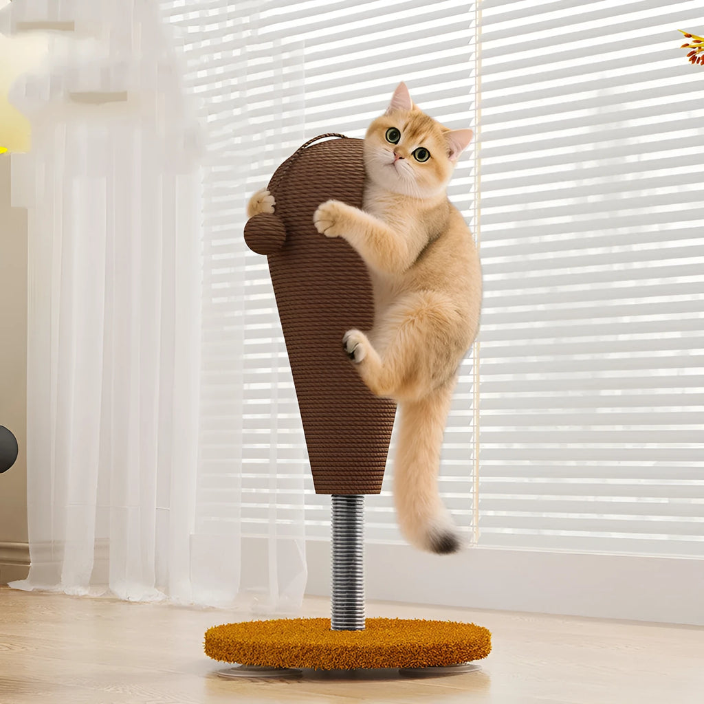 Anti-scratch cat toy tumbler with hemp rope construction and food-dispensing function