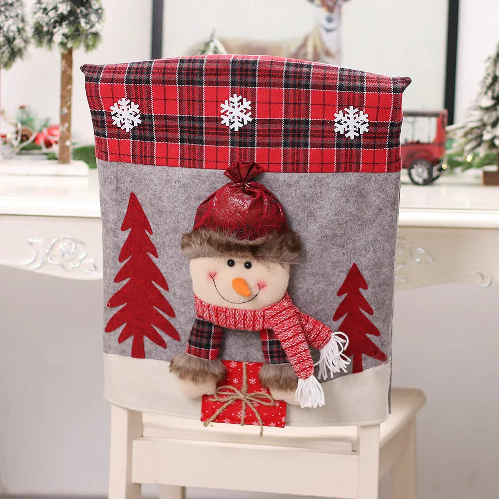 Three-dimensional cartoon cloth chair cover featuring Santa Claus design for holiday decoration