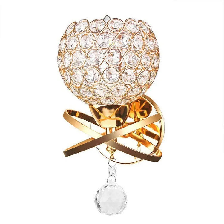 Creative crystal wall lamp bedroom bedside corridor gold chrome finish with crystal pendant