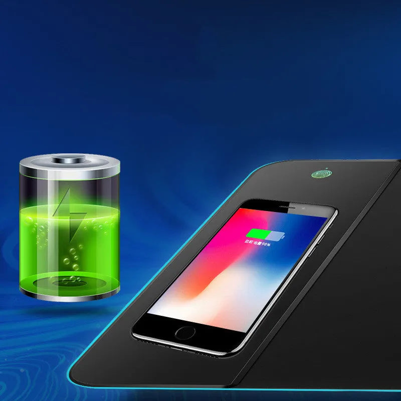 Wireless charging RGB luminous mouse pad 300x800x4mm with rubber base and cloth surface
