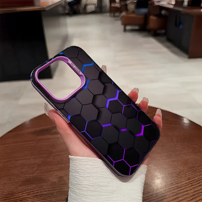 Frosted protective phone case for Apple iPhone with honeycomb texture in Moonlight Black colour.