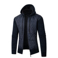 Men's grey hooded sweater coat in wool corduroy with cinched cardigan design for winter wear