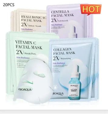 Collagen and hyaluronic acid facial sheet mask in 30g gel format with Vitamin C and Centella Asiatica options