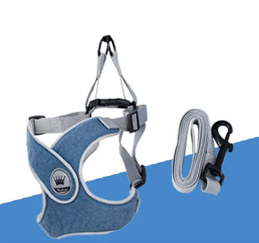 Adjustable dog and cat harness with breathable mesh panels and metal ring attachment