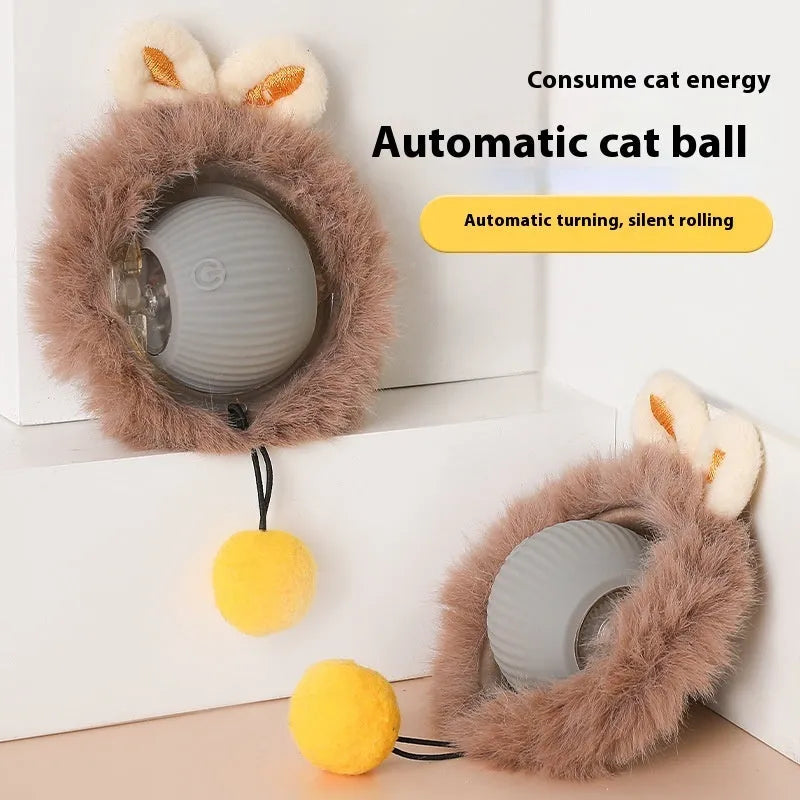 Silicone cat ball toy with optional rope in red, green, or grey plush cat ball colours.