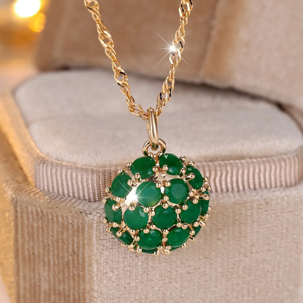 Round emerald and diamond necklace with champagne gold finish on 51-60cm chain