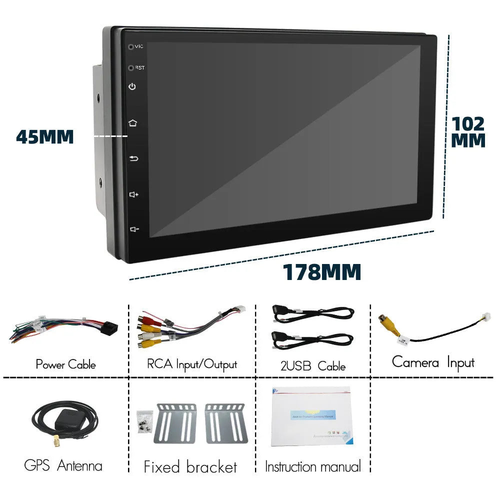 Universal car MP5 player with 7-inch touchscreen display showing navigation interface
