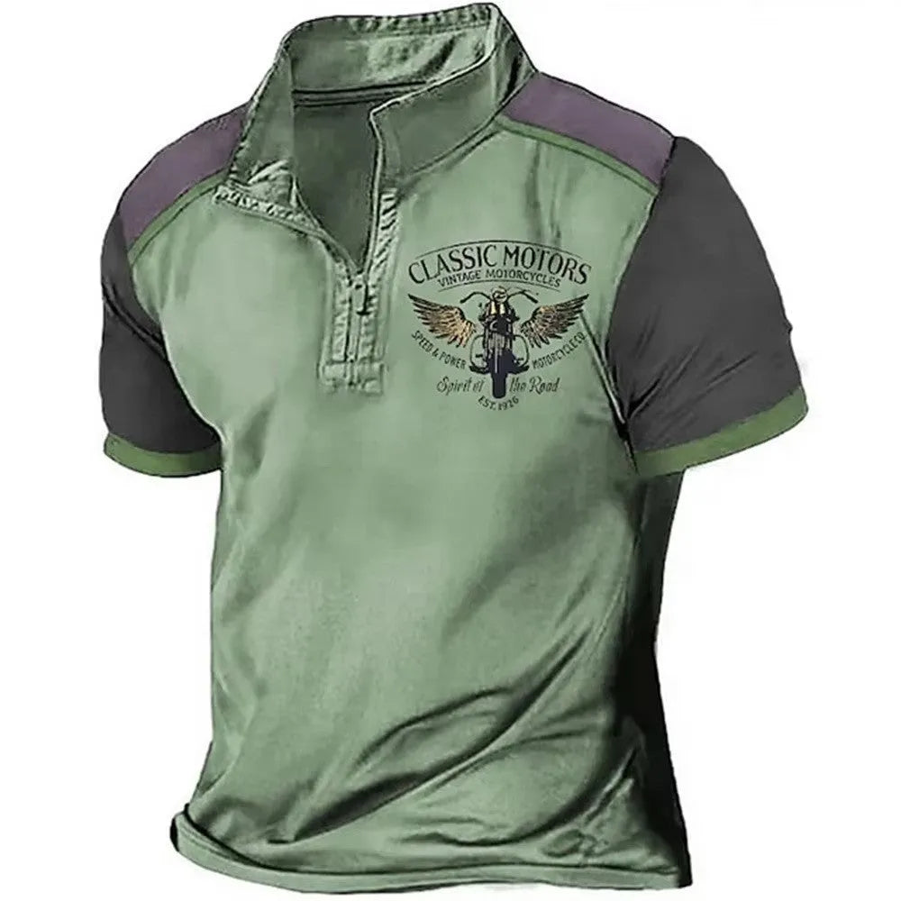 Men's loose fit 3D printed golf polo shirt in bird eye cloth fabric, solid colour with digital print.