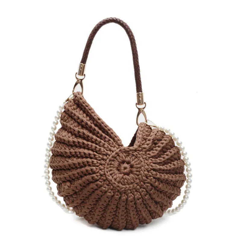 Handmade woven bag women's shell shape cloth crossbody double shoulder straps Milky White finished product