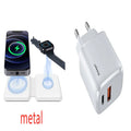 White foldable magnetic wireless charging dock showing dual charging surfaces and 180° folding mechanism