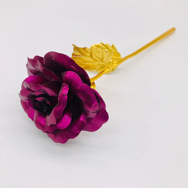 24K luminous colour gold rose flower set in gift box with tote bag