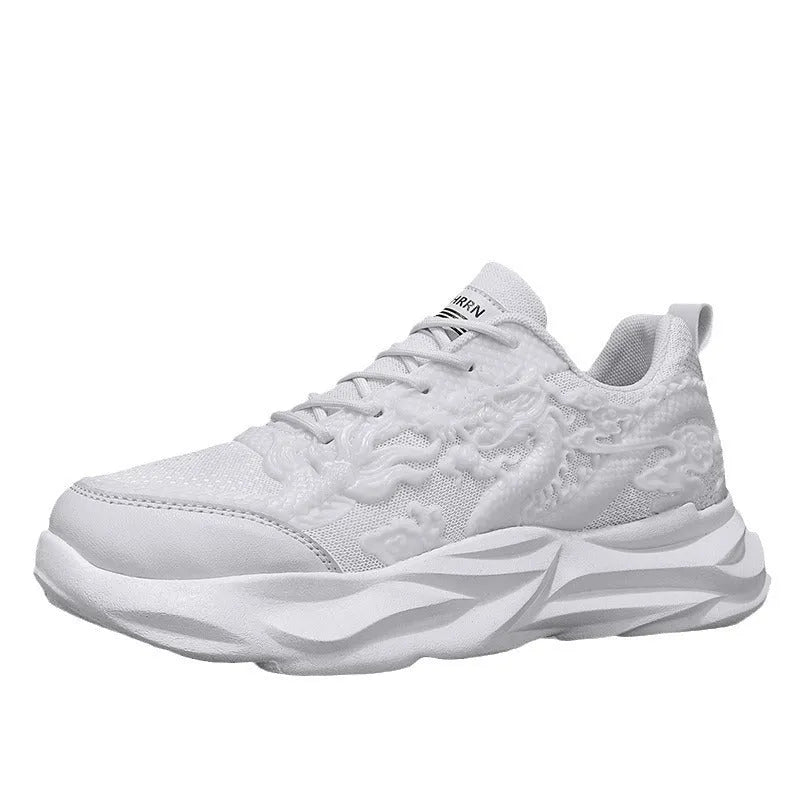 Loong dragon pattern casual sneakers with fly knit upper and rubber sole