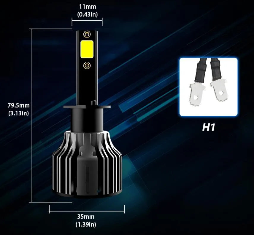 6000K white LED car headlight bulb kit showing compact size and connector for H7 H11 9005 fitments