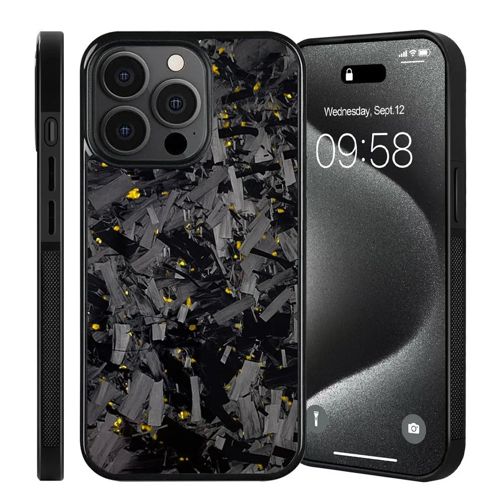 Carbon fiber phone case for iPhone 15 Pro Max 13 Pro in black, shockproof and anti-fall all-inclusive style