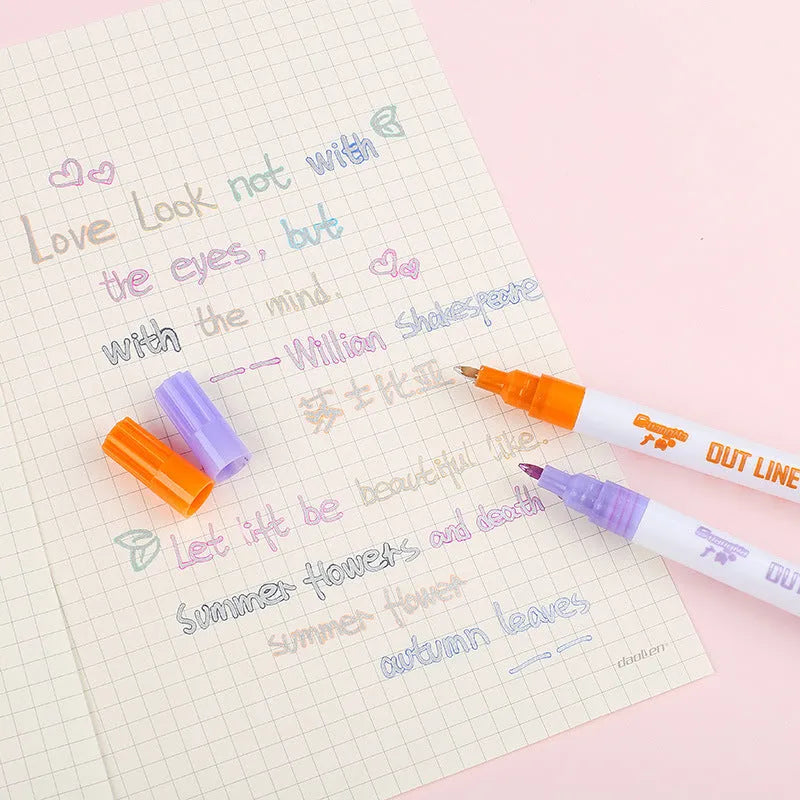 Eight color fluorescent marker pens in a plastic storage box