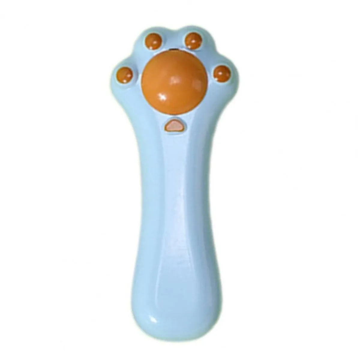 Blue cartoon design dual-purpose cat grooming brush and dental toy with catnip on a white background.