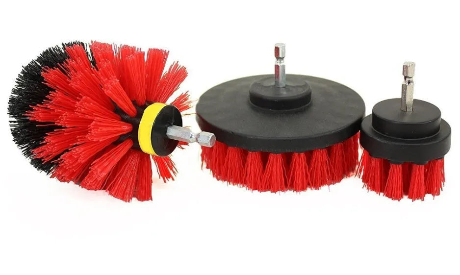 Multifunctional electric drill brush set with PP bristles, glass-fibre PP chassis, and S2 steel hex pole in multiple colours