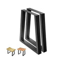Wrought iron table legs in matte black finish with screws and foot pads on floor