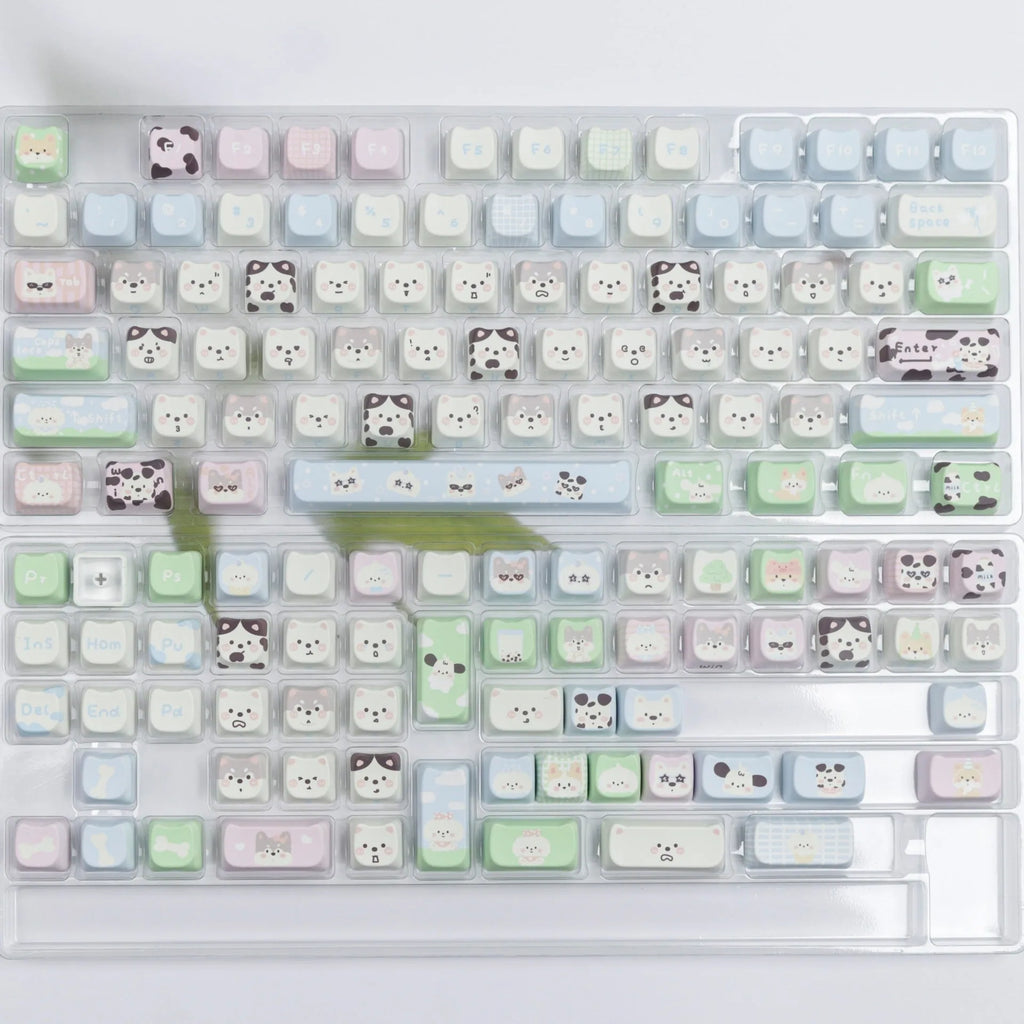 Cat and puppy themed PBT key cap set for mechanical keyboards with sublimation printing