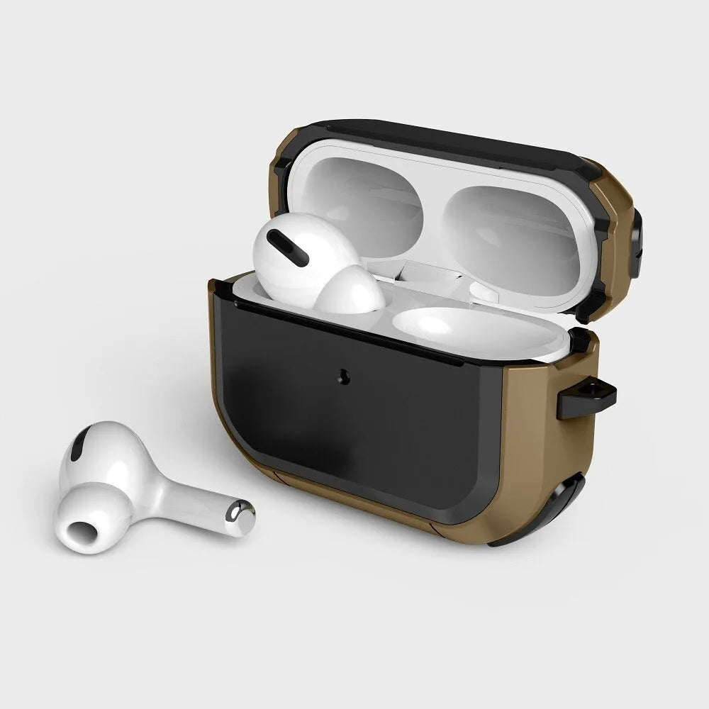 Black protective hard shell case for Apple AirPods Pro and AirPods 1/2 on a white background.