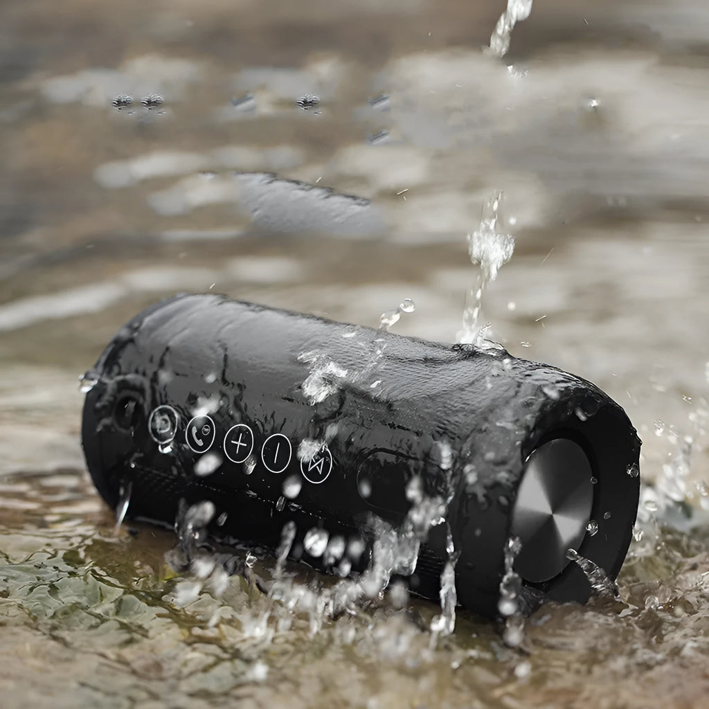 Outdoor waterproof portable speaker in black, camouflage, grey or red with 20m wireless range