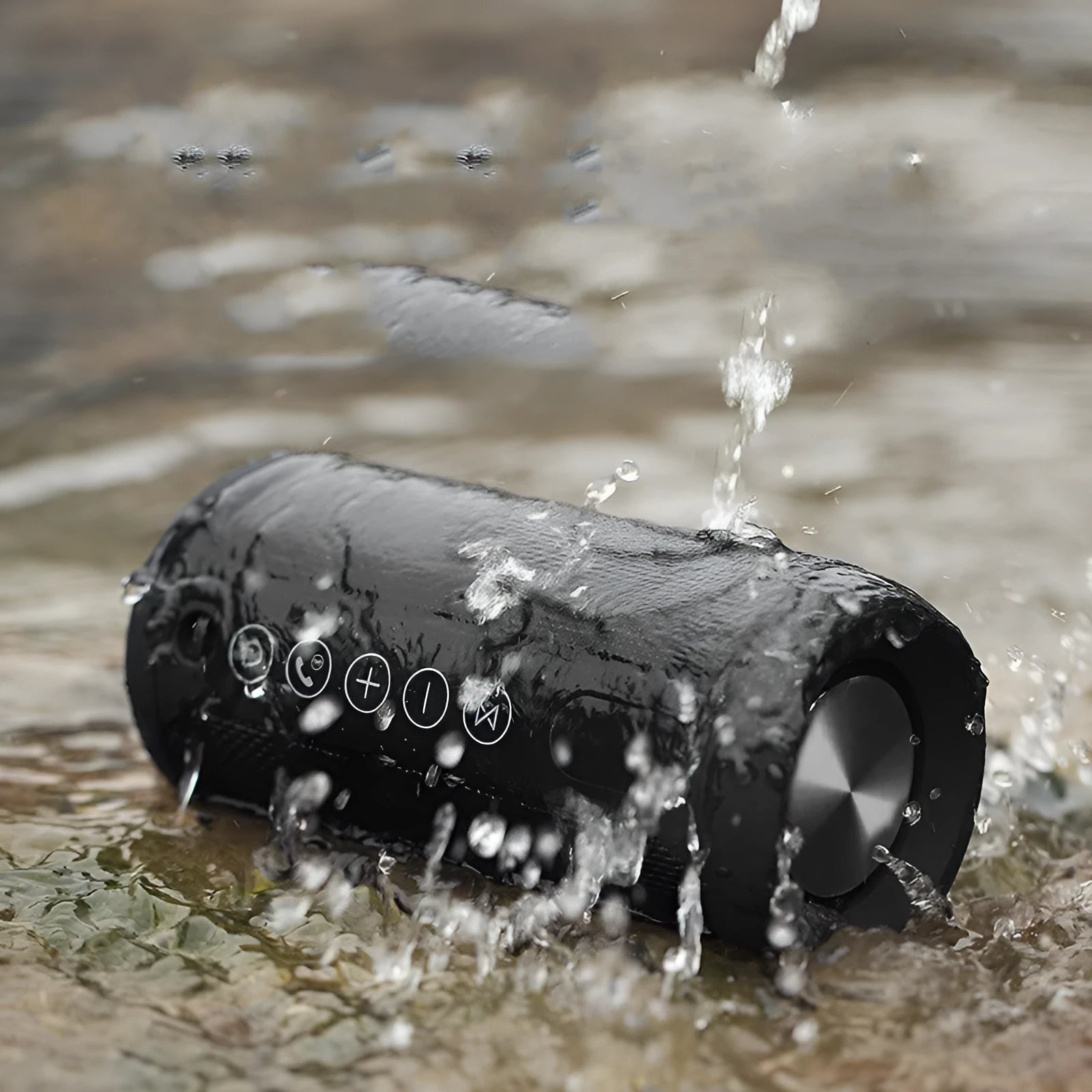 Outdoor waterproof portable speaker in black, camouflage, grey or red with 20m wireless range