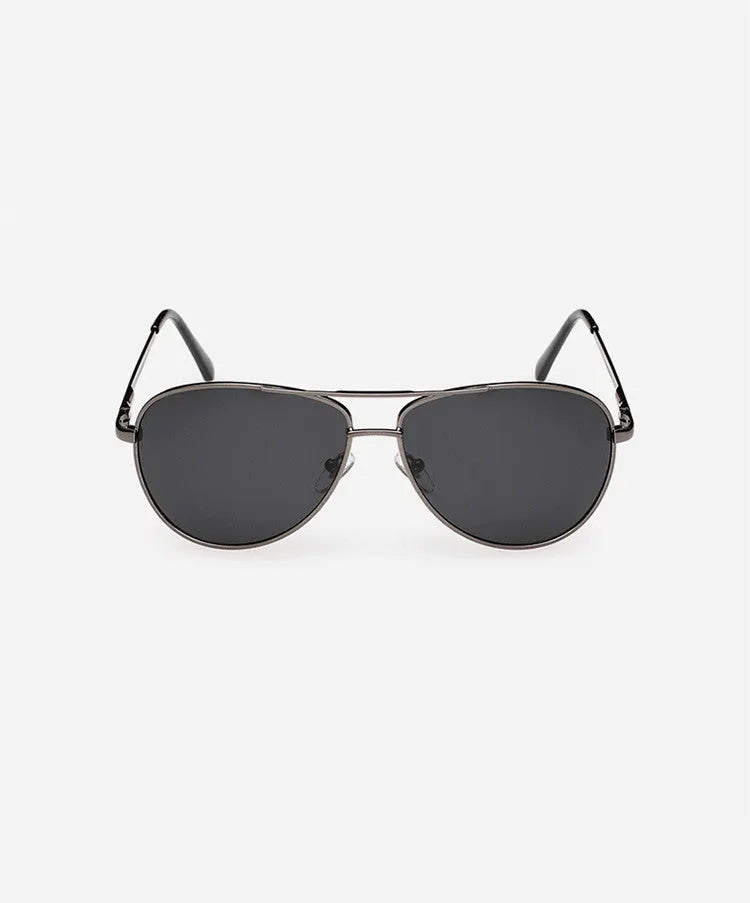 Metal frame polarised sunglasses in gun grey, 60mm lens width, temple length 140mm, for driving and travel