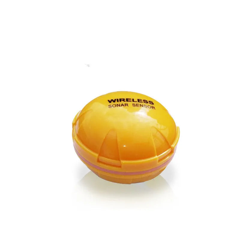 Yellow wireless sonar fish finder floating on water, 68x68x50cm, 125kHz, 36m depth range