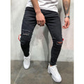 Men's retro low-waist pencil jeans in blue, flat front, cotton polyester blend with zip fly